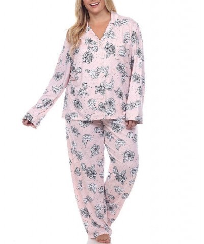 Plus Size Long Sleeve Floral Pajama Set 2-Piece Pink $26.95 Sleepwear