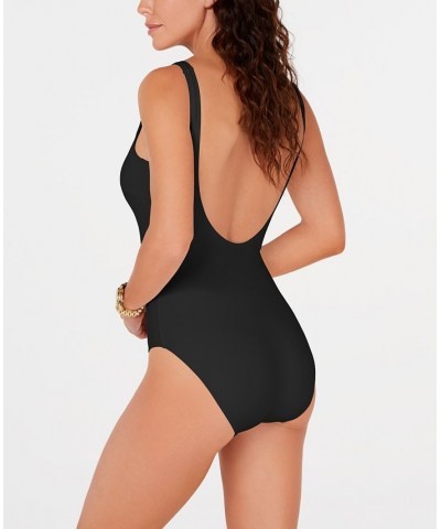 Lace-Up One-Piece Swimsuit Black $62.56 Swimsuits