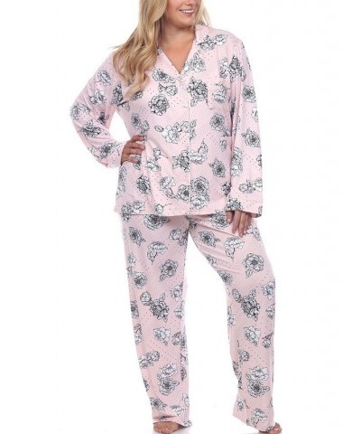 Plus Size Long Sleeve Floral Pajama Set 2-Piece Pink $26.95 Sleepwear