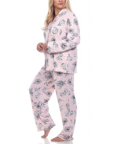 Plus Size Long Sleeve Floral Pajama Set 2-Piece Pink $26.95 Sleepwear