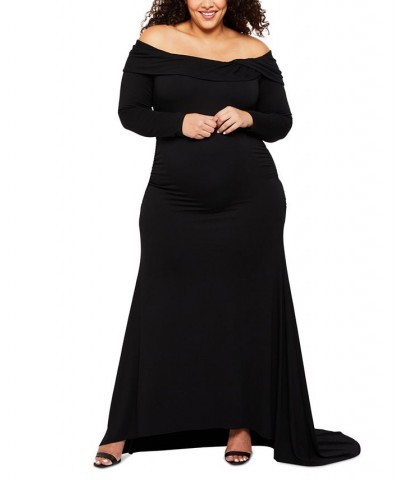 Plus Size Off-The-Shoulder Maternity Maxi Dress Black $41.25 Dresses