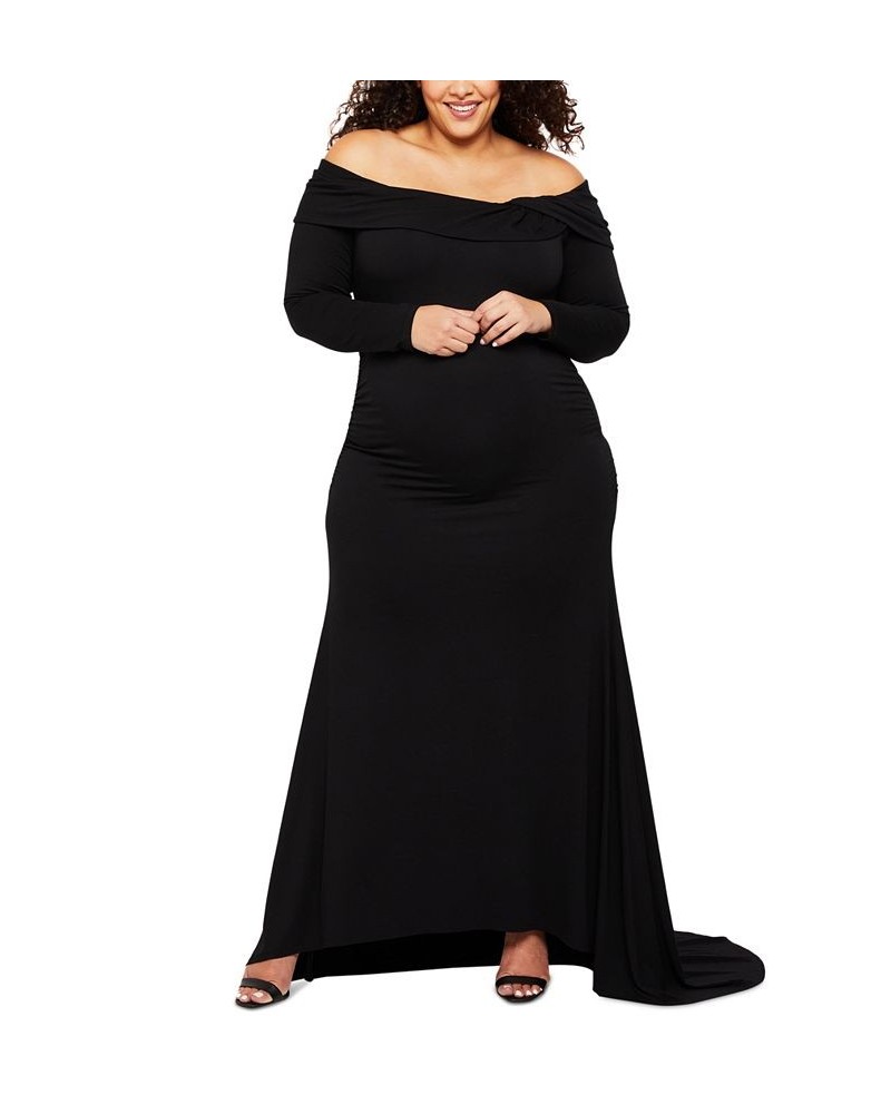 Plus Size Off-The-Shoulder Maternity Maxi Dress Black $41.25 Dresses