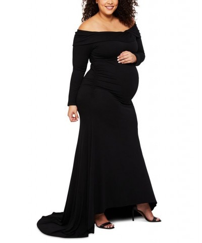 Plus Size Off-The-Shoulder Maternity Maxi Dress Black $41.25 Dresses