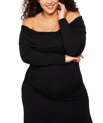 Plus Size Off-The-Shoulder Maternity Maxi Dress Black $41.25 Dresses