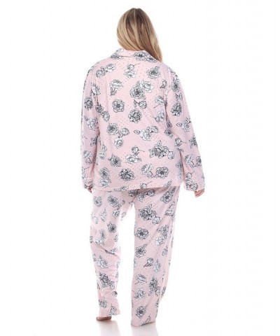 Plus Size Long Sleeve Floral Pajama Set 2-Piece Pink $26.95 Sleepwear