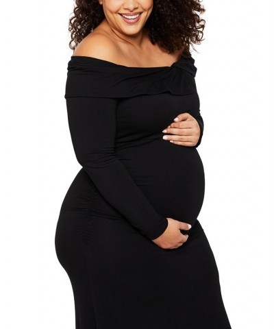 Plus Size Off-The-Shoulder Maternity Maxi Dress Black $41.25 Dresses