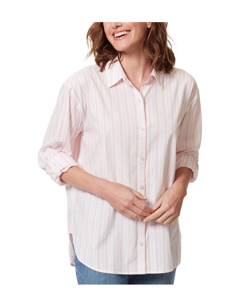 Women's Amanda Button-Front Shirt Rosy Pink Stripe $18.02 Tops