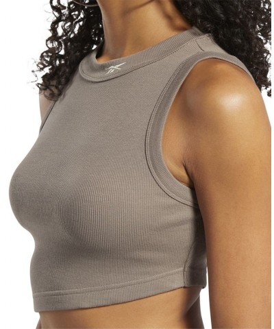 Women's Classics Cropped Ribbed Tank Top Trek Grey $12.88 Tops