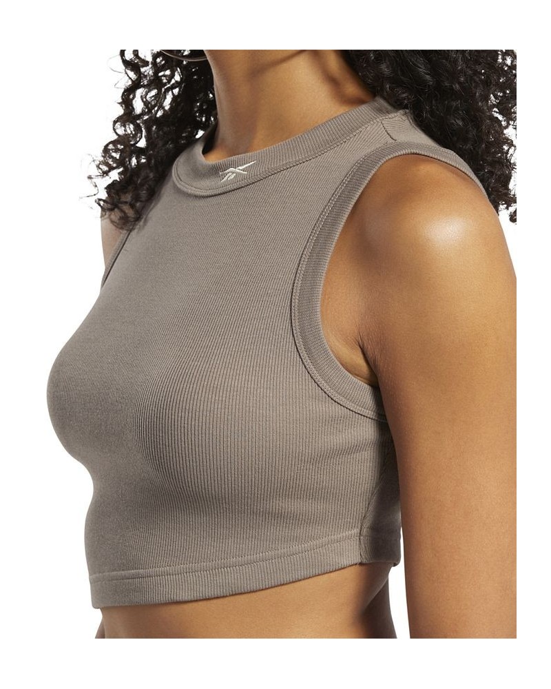 Women's Classics Cropped Ribbed Tank Top Trek Grey $12.88 Tops