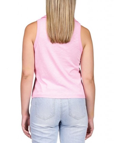 Women's Point Collar Button-Front Sleeveless Top Pink $33.92 Tops