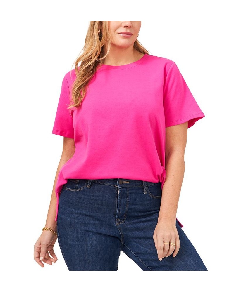 Plus Size Crewneck Polished Short-Sleeve Knit Top Hot Pink $18.29 Tops