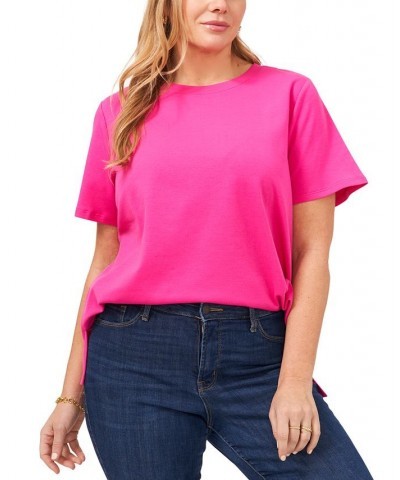 Plus Size Crewneck Polished Short-Sleeve Knit Top Hot Pink $18.29 Tops