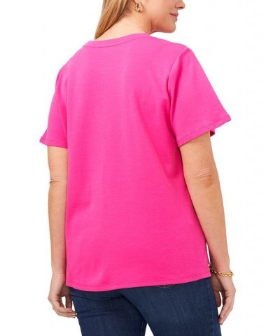 Plus Size Crewneck Polished Short-Sleeve Knit Top Hot Pink $18.29 Tops