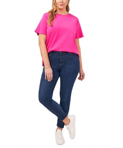 Plus Size Crewneck Polished Short-Sleeve Knit Top Hot Pink $18.29 Tops