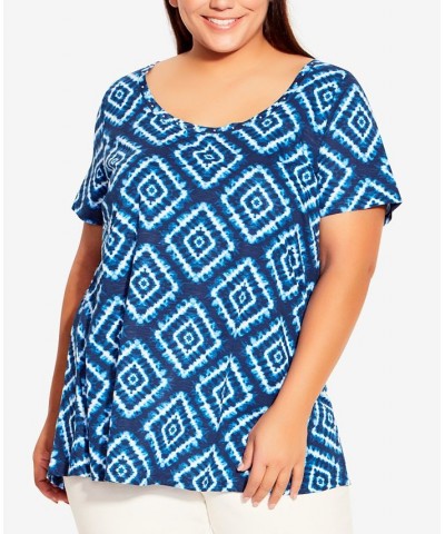 Plus Size Swing Trim Print Top Blue Diamond $24.50 Tops