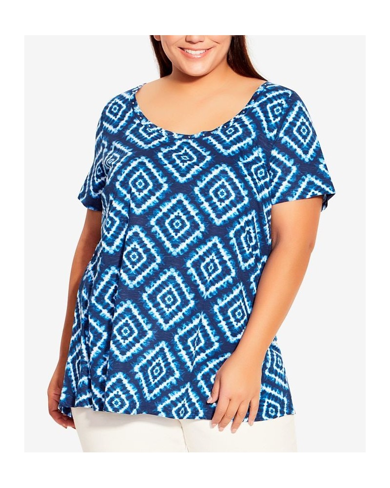 Plus Size Swing Trim Print Top Blue Diamond $24.50 Tops