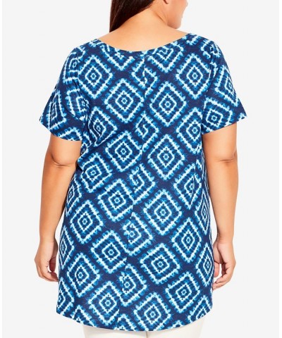 Plus Size Swing Trim Print Top Blue Diamond $24.50 Tops