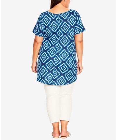 Plus Size Swing Trim Print Top Blue Diamond $24.50 Tops