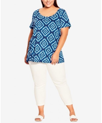 Plus Size Swing Trim Print Top Blue Diamond $24.50 Tops