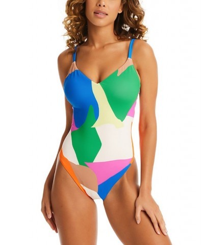 Women's Printed High-Leg One-Piece Swimsuit Multi $55.02 Swimsuits