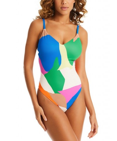 Women's Printed High-Leg One-Piece Swimsuit Multi $55.02 Swimsuits