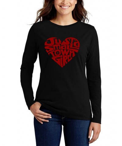 Women's Long Sleeve Word Art Just a Small Town Girl T-shirt Black $20.71 Tops