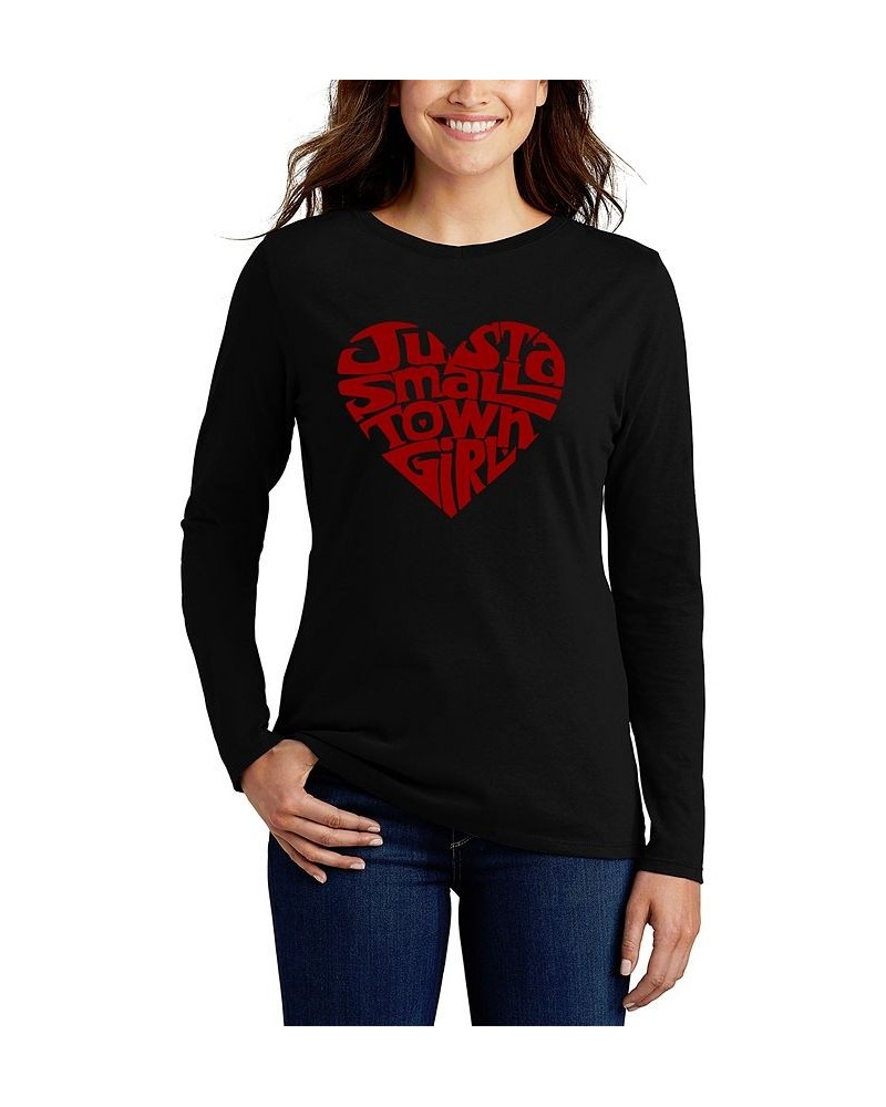 Women's Long Sleeve Word Art Just a Small Town Girl T-shirt Black $20.71 Tops