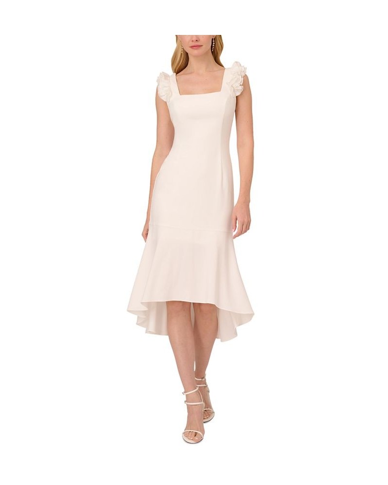 Women's Satin Crepe Ruffled Midi Dress Ivory $81.51 Dresses