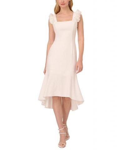 Women's Satin Crepe Ruffled Midi Dress Ivory $81.51 Dresses