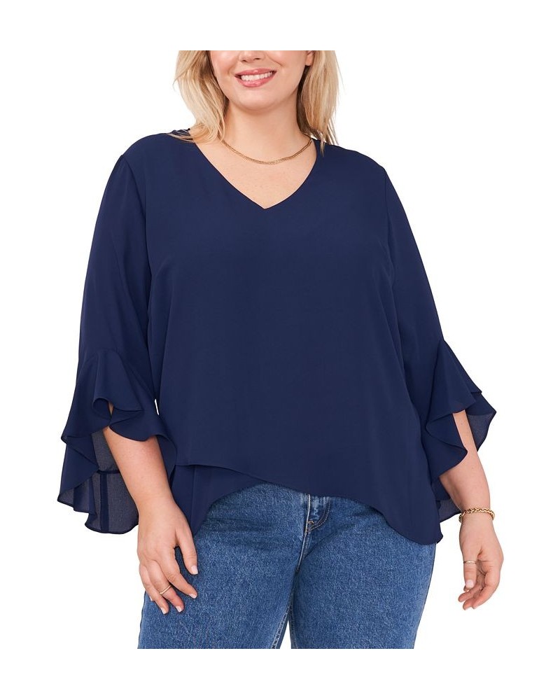 Plus Size Flutter-Sleeve Crossover-Hem Top Blue $23.98 Tops