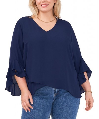 Plus Size Flutter-Sleeve Crossover-Hem Top Blue $23.98 Tops