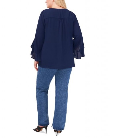 Plus Size Flutter-Sleeve Crossover-Hem Top Blue $23.98 Tops