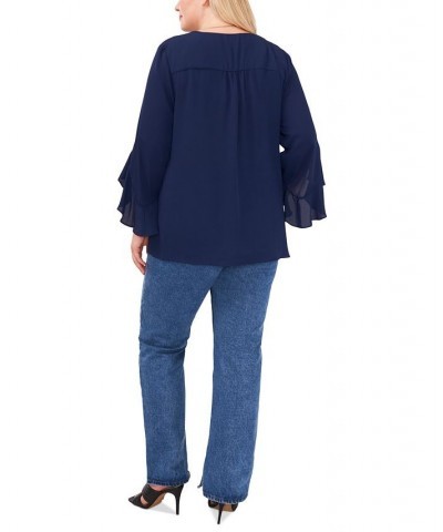 Plus Size Flutter-Sleeve Crossover-Hem Top Blue $23.98 Tops