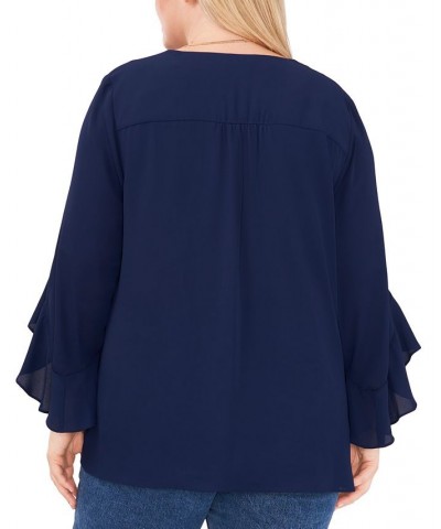 Plus Size Flutter-Sleeve Crossover-Hem Top Blue $23.98 Tops