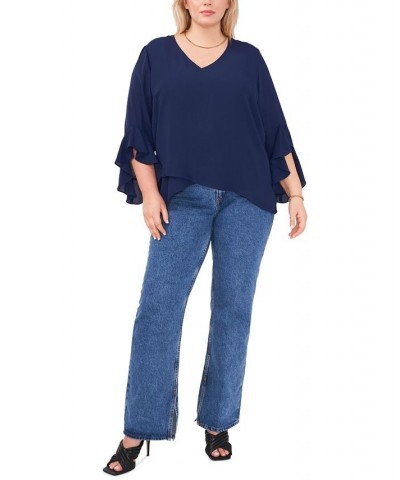 Plus Size Flutter-Sleeve Crossover-Hem Top Blue $23.98 Tops