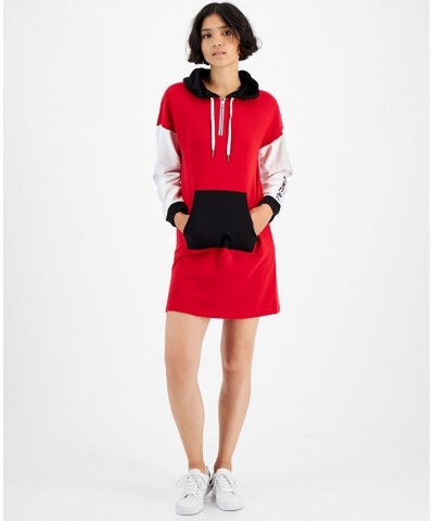 Women's Colorblocked Dropped-Shoulder Hoodie Dress Red $22.96 Dresses