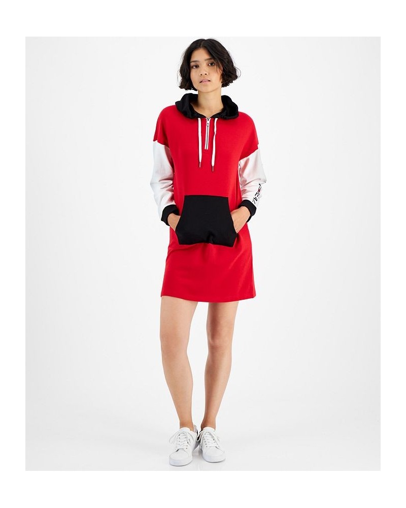 Women's Colorblocked Dropped-Shoulder Hoodie Dress Red $22.96 Dresses