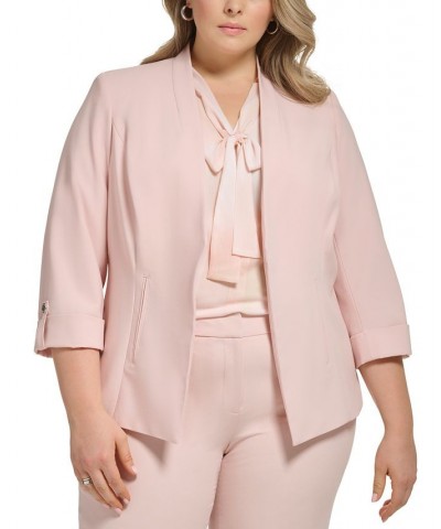 Plus Size Open-Front 3/4-Sleeve Roll-Tab Jacket Petal $64.22 Jackets