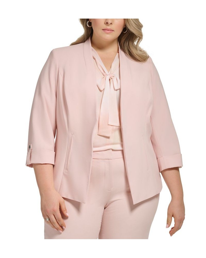 Plus Size Open-Front 3/4-Sleeve Roll-Tab Jacket Petal $64.22 Jackets