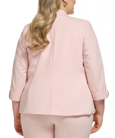 Plus Size Open-Front 3/4-Sleeve Roll-Tab Jacket Petal $64.22 Jackets