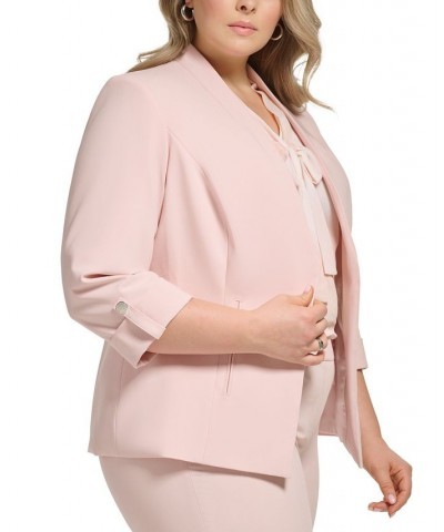 Plus Size Open-Front 3/4-Sleeve Roll-Tab Jacket Petal $64.22 Jackets