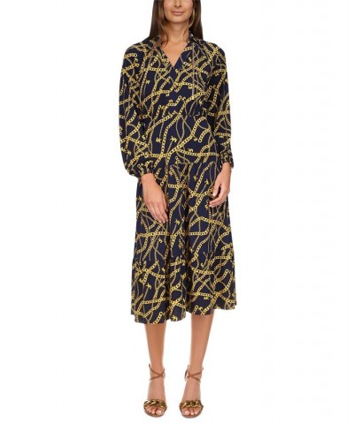 Women's Printed Chain Midi Dress Midnight Blue $85.10 Dresses