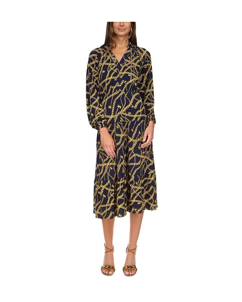 Women's Printed Chain Midi Dress Midnight Blue $85.10 Dresses