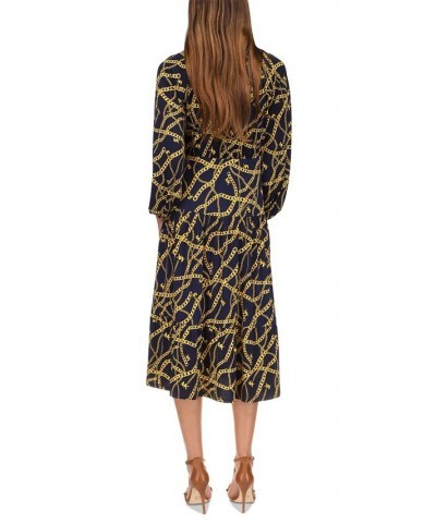 Women's Printed Chain Midi Dress Midnight Blue $85.10 Dresses