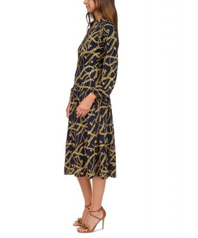 Women's Printed Chain Midi Dress Midnight Blue $85.10 Dresses