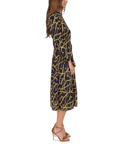 Women's Printed Chain Midi Dress Midnight Blue $85.10 Dresses