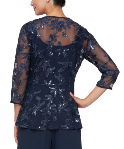 Women's Embroidered Sequined Jacket & Tank Top Twinset Dark Navy $70.98 Tops