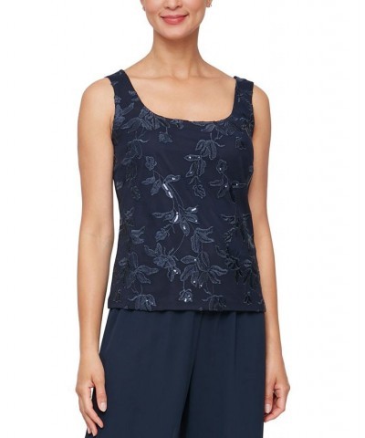 Women's Embroidered Sequined Jacket & Tank Top Twinset Dark Navy $70.98 Tops