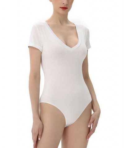 Women's V-neck Basic Bodysuit Top White $25.48 Tops