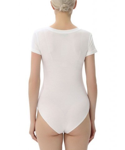 Women's V-neck Basic Bodysuit Top White $25.48 Tops